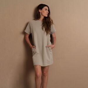 FREEDOM COMPANY Short Sleeve Sweatshirt Dress Taupe